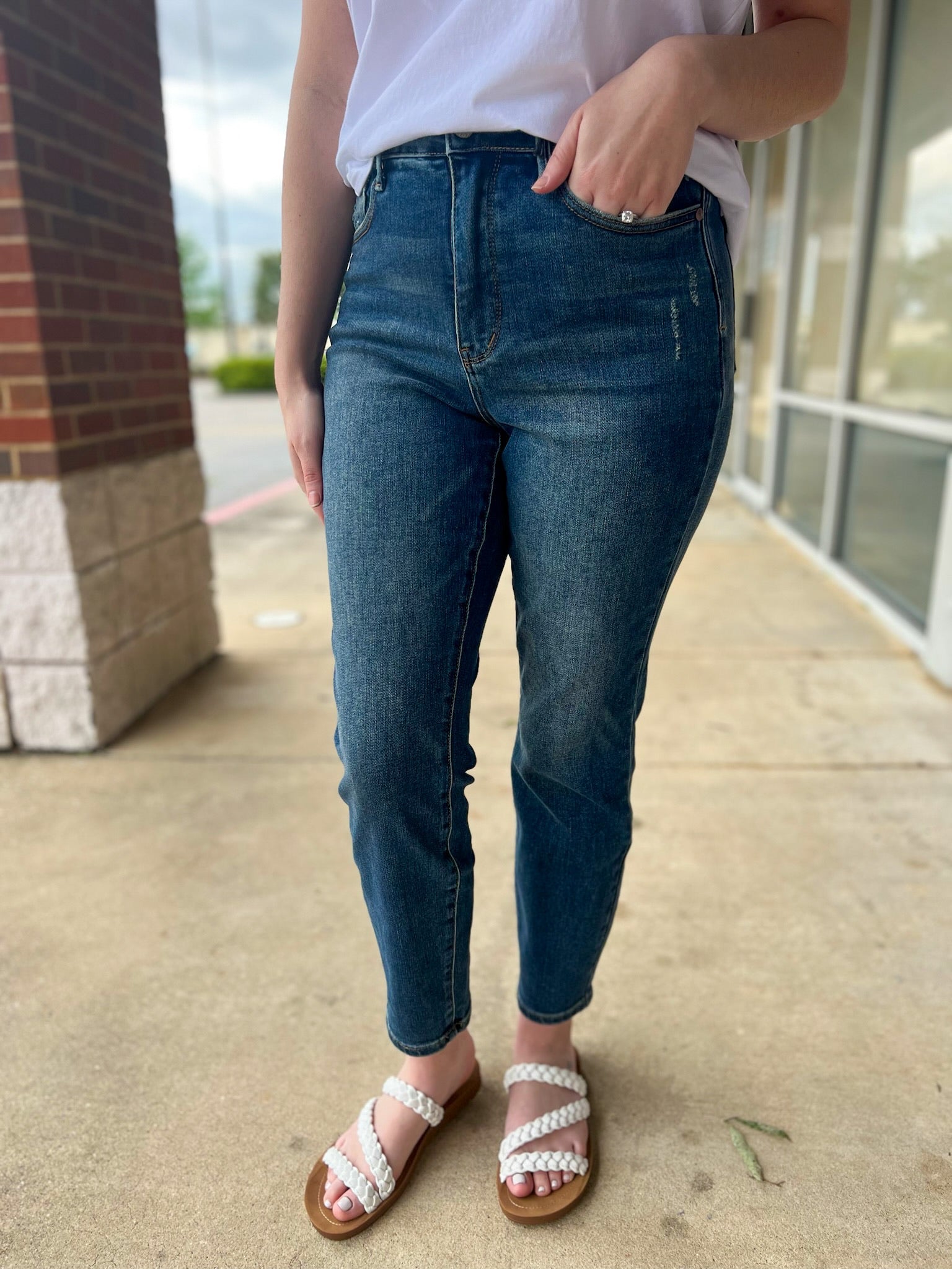 Judy Blue Dark HW Slim Jeans with Tummy Control - A'Bekah's Boutique