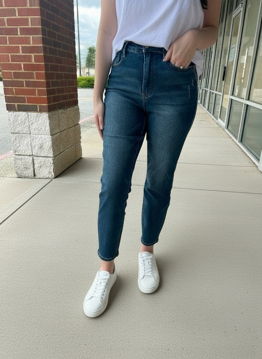 Judy Blue Dark HW Slim Jeans with Tummy Control - A'Bekah's Boutique