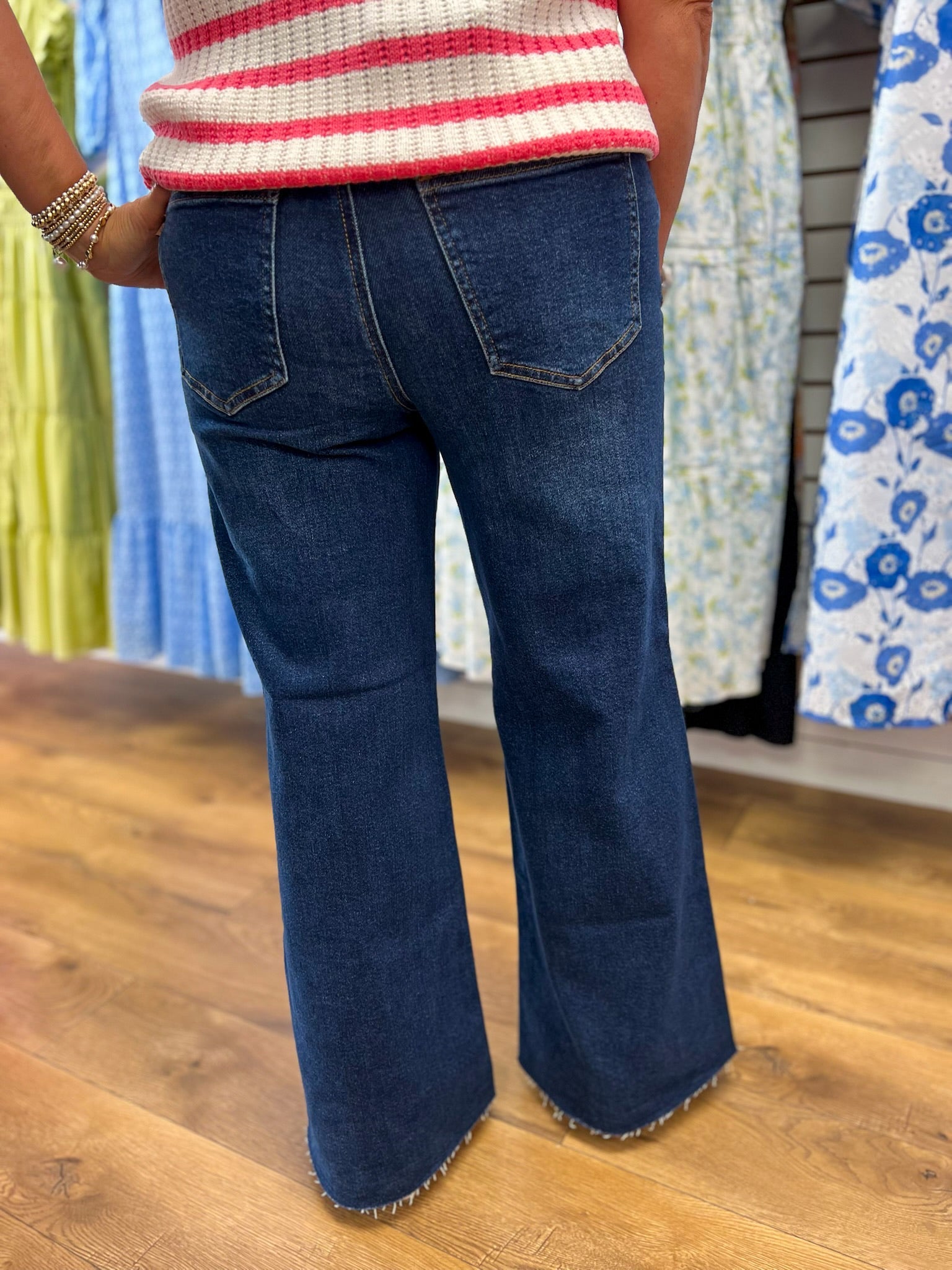 Judy Blue Dark Wash Retro Wide Leg Jeans with Adjustable Waist 32" Inseam - A'Bekah's Boutique