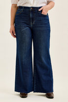 Judy Blue Dark Wash Retro Wide Leg Jeans with Adjustable Waist 32" Inseam - A'Bekah's Boutique