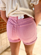 Judy Blue Dusty Pink Aurora Weekender Double Rolled Cuff Shorts 4" Inseam (R) - A'Bekah's Boutique