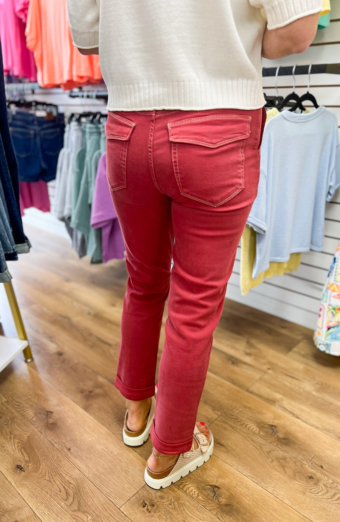 Judy Blue Haute Red High Waisted Aurora Weekender Jeans 28" Inseam - A'Bekah's Boutique