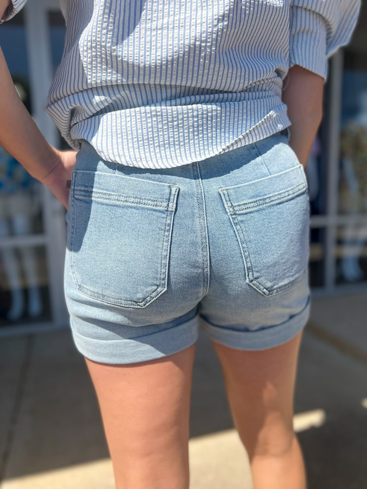 Judy Blue High Waisted Cuff Jogger Denim Shorts - A'Bekah's Boutique
