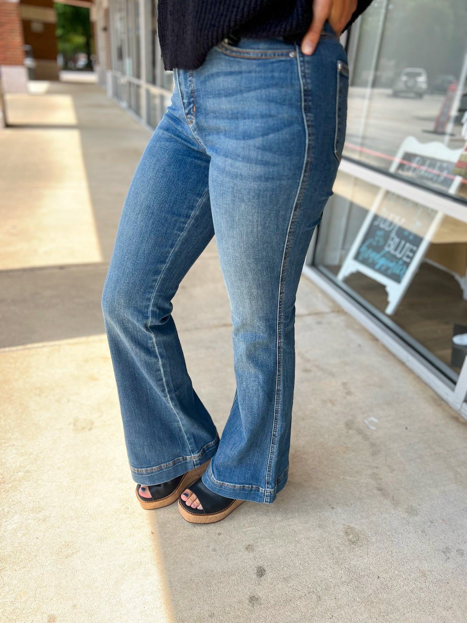 Judy Blue High Waisted Double Button 33" Inseam Flare Leg Jeans with Tummy Control - A'Bekah's Boutique