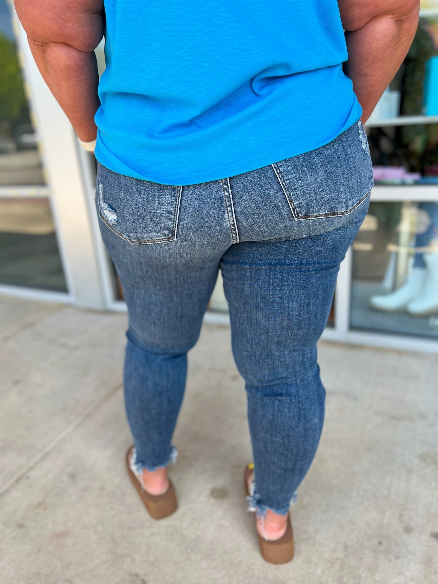 Judy Blue High Waisted Skinny Jeans with Shark Bite Hem (C) - A'Bekah's Boutique