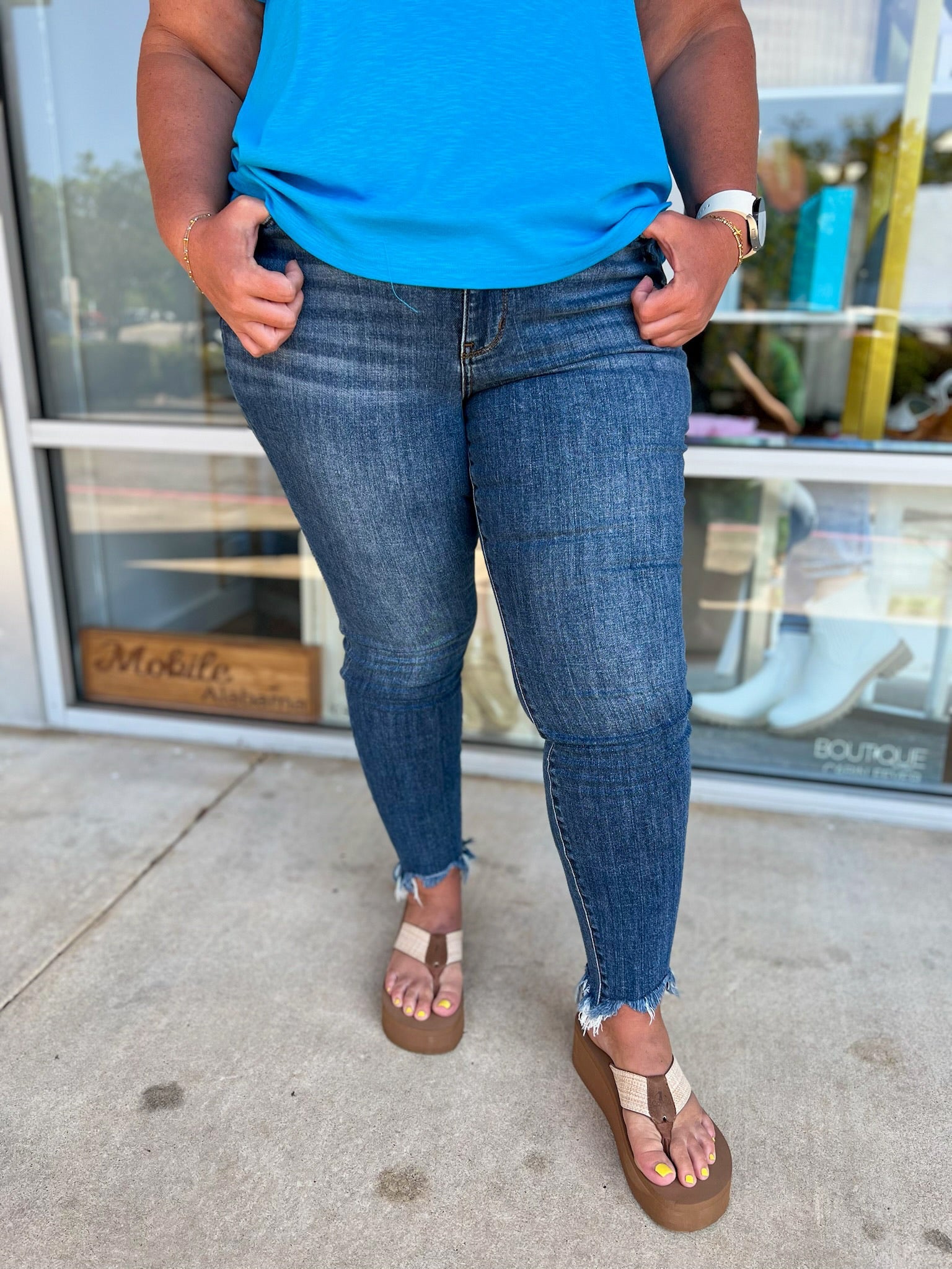 Judy Blue High Waisted Skinny Jeans with Shark Bite Hem (C) - A'Bekah's Boutique