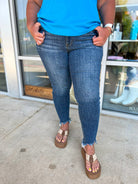 Judy Blue High Waisted Skinny Jeans with Shark Bite Hem (C) - A'Bekah's Boutique