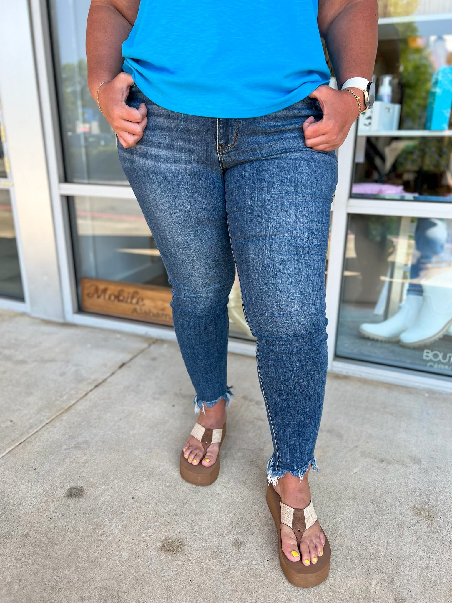 Judy Blue High Waisted Skinny Jeans with Shark Bite Hem (C) - A'Bekah's Boutique