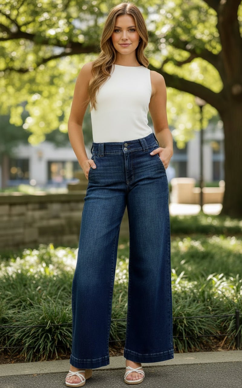 Judy Blue High Waisted Wide Leg Trouser Jeans Short Inseam - A'Bekah's Boutique