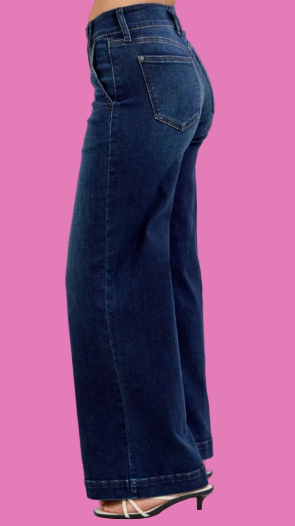 Judy Blue High Waisted Wide Leg Trouser Jeans Short Inseam - A'Bekah's Boutique