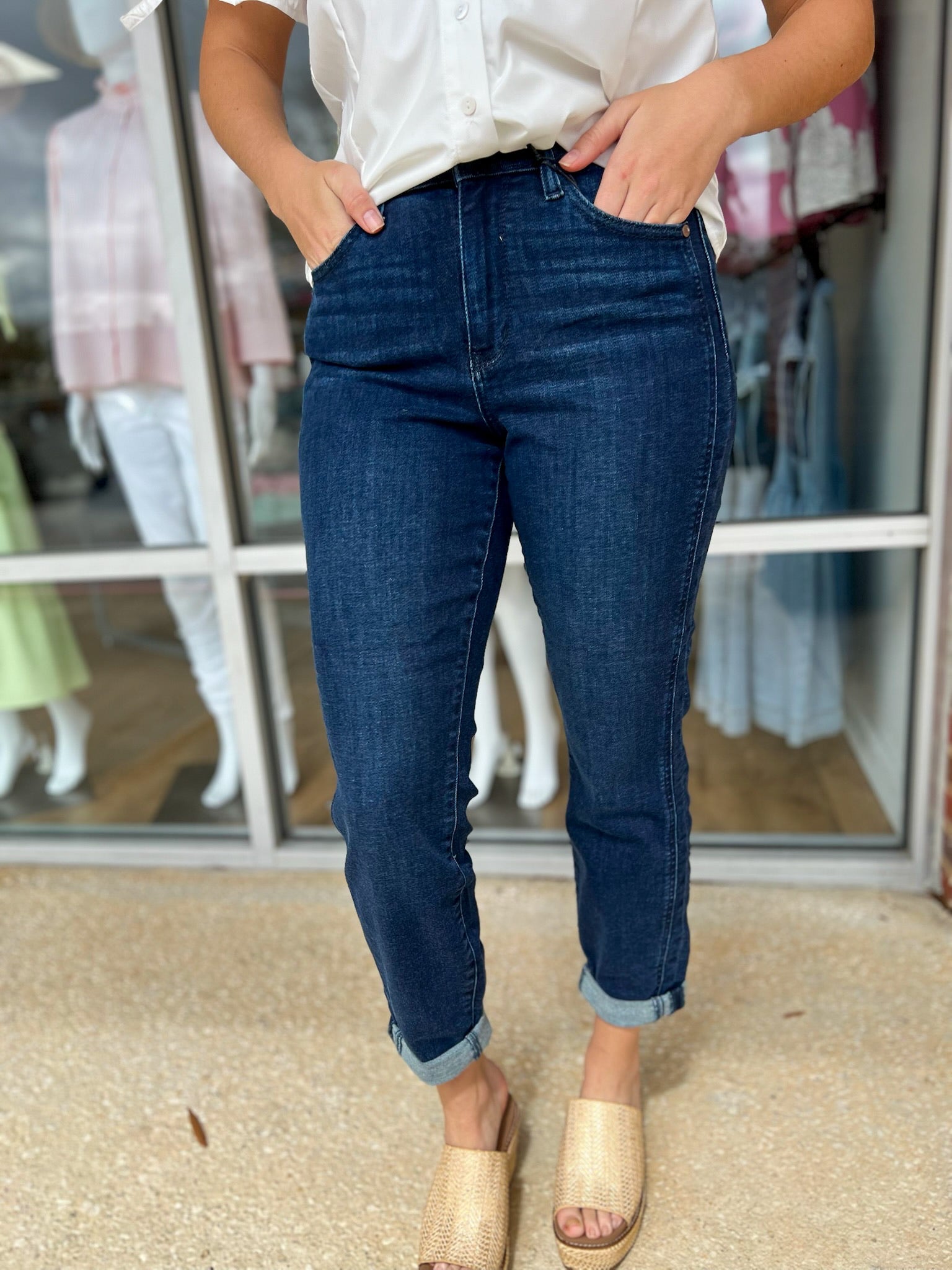 Judy Blue HW Dark Wash Boyfriend Jeans - A'Bekah's Boutique