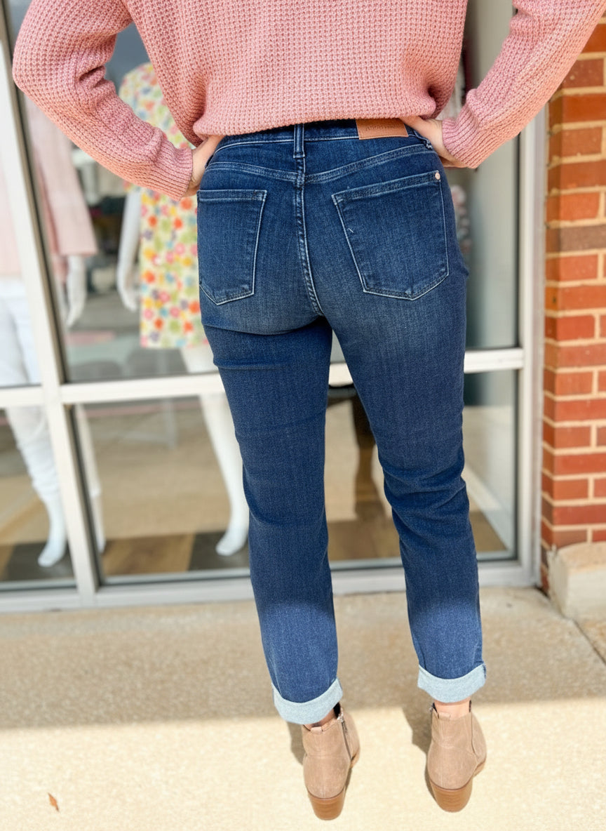 Judy Blue HW Dark Wash Boyfriend Jeans - A'Bekah's Boutique