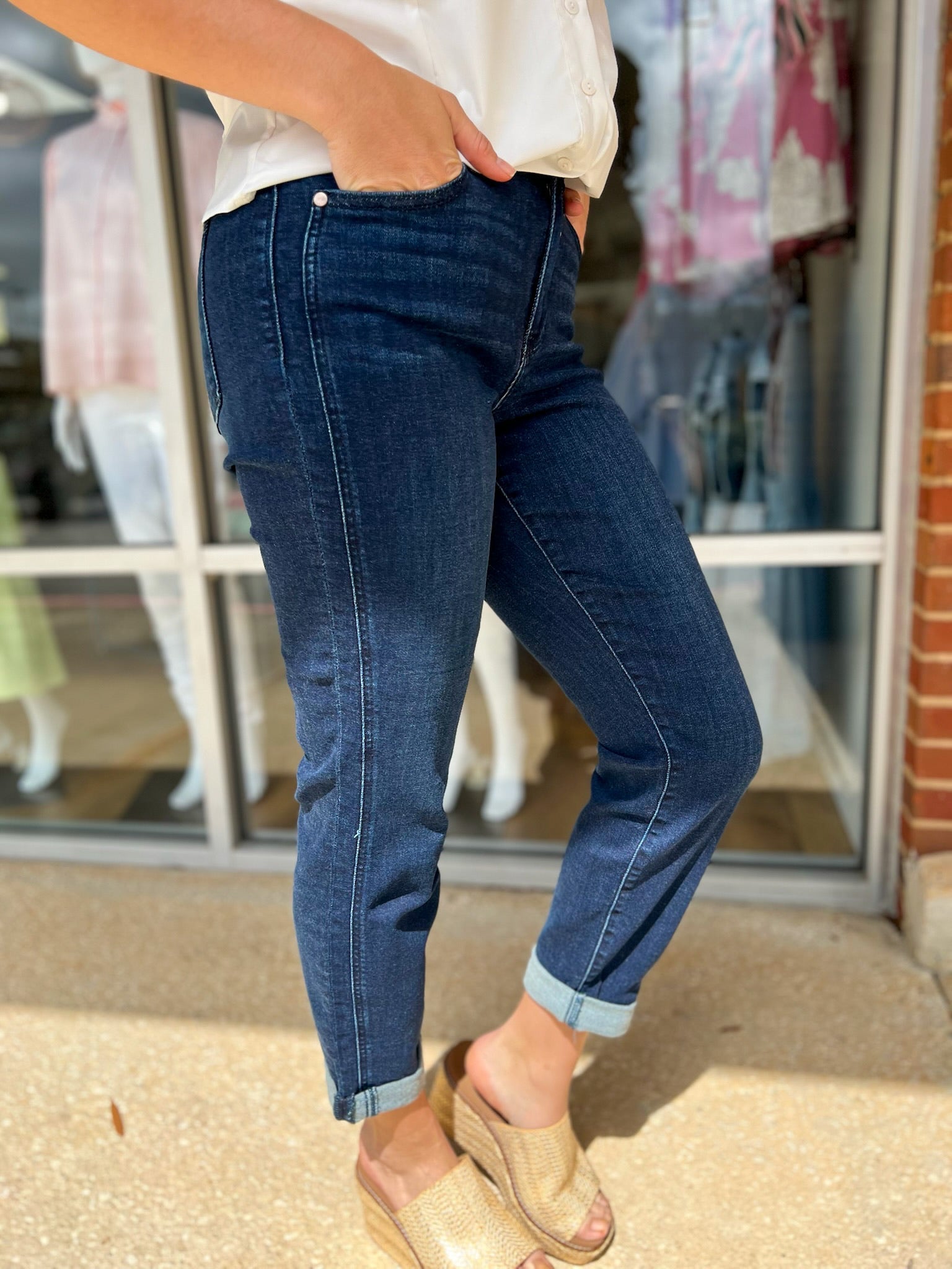 Judy Blue HW Dark Wash Boyfriend Jeans - A'Bekah's Boutique