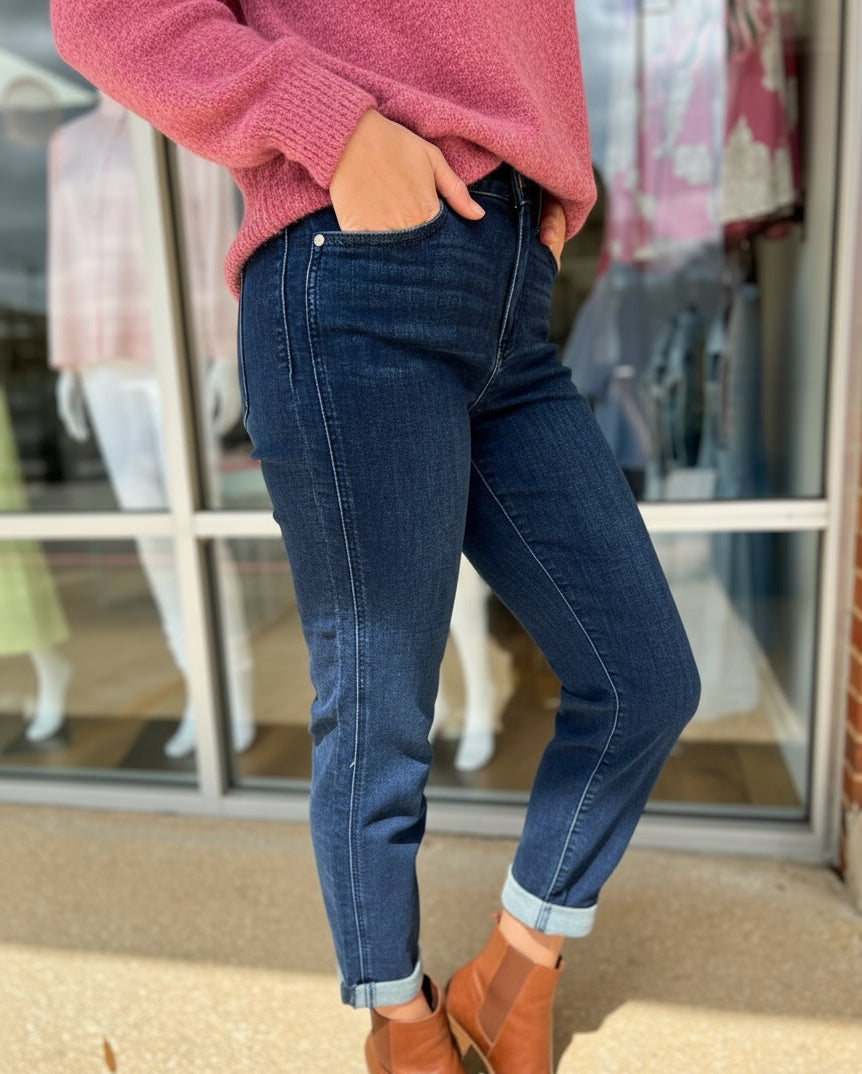 Judy Blue HW Dark Wash Boyfriend Jeans - A'Bekah's Boutique