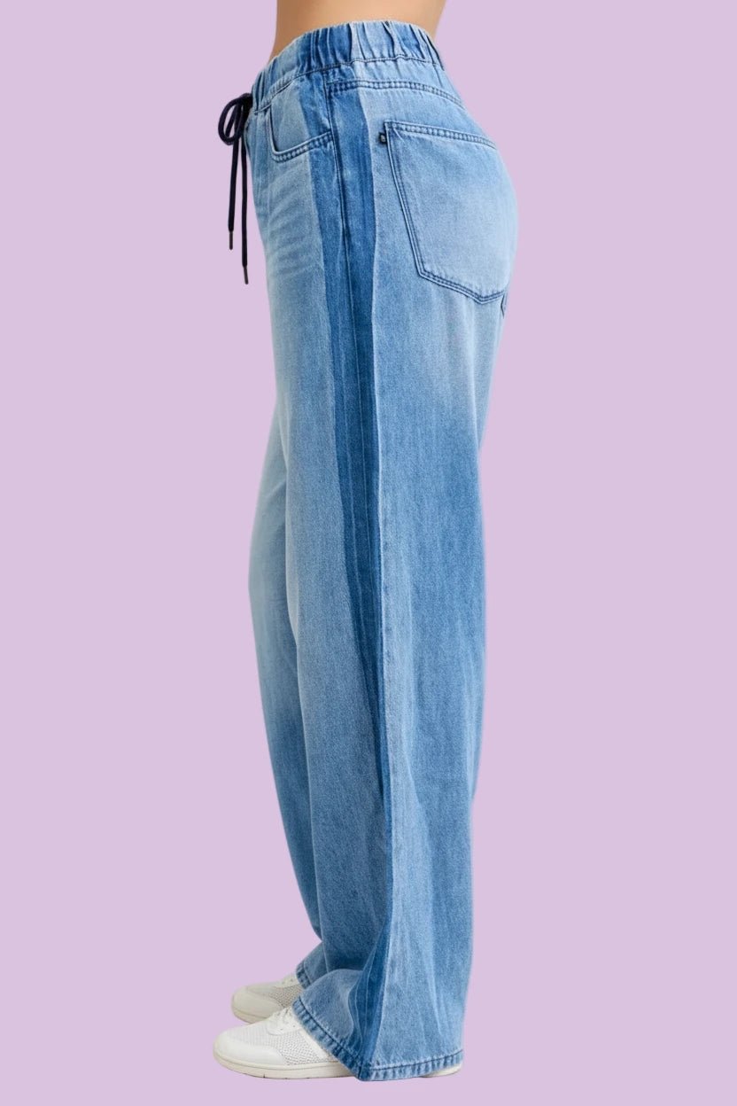 Judy Blue HW Featherweight Elastic Waist Side Panel Judy Blue Palazzo Jeans - A'Bekah's Boutique