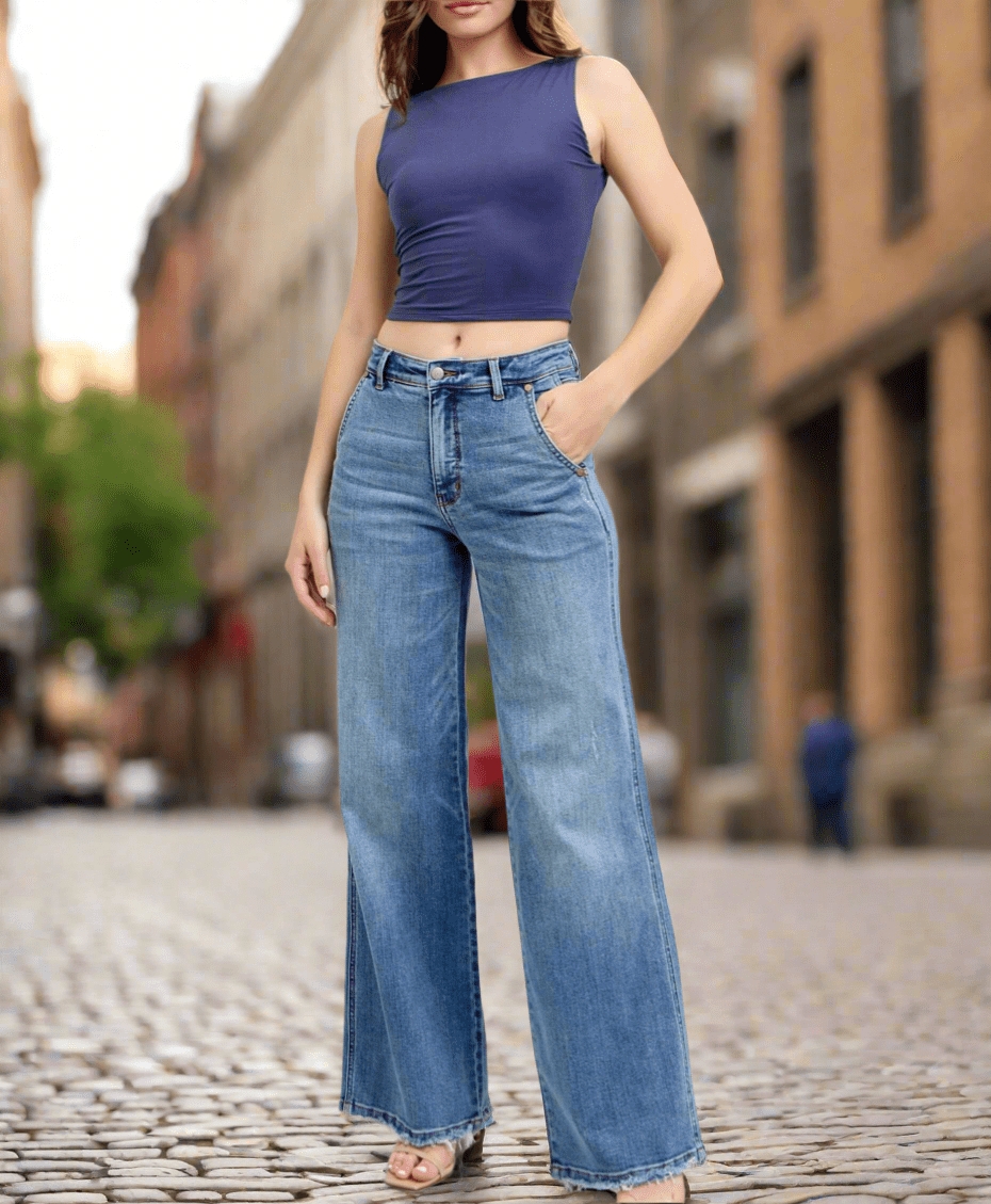 Judy Blue HW Retro Wide Fit Trouser Jeans - A'Bekah's Boutique