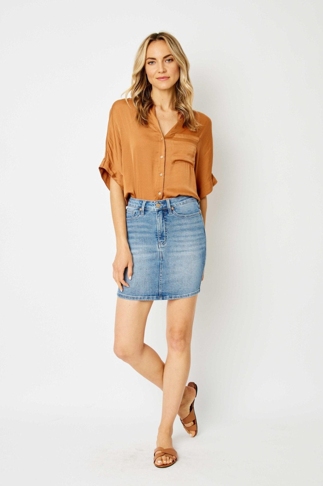 Judy Blue HW Tummy Control Denim Skirt - A'Bekah's Boutique