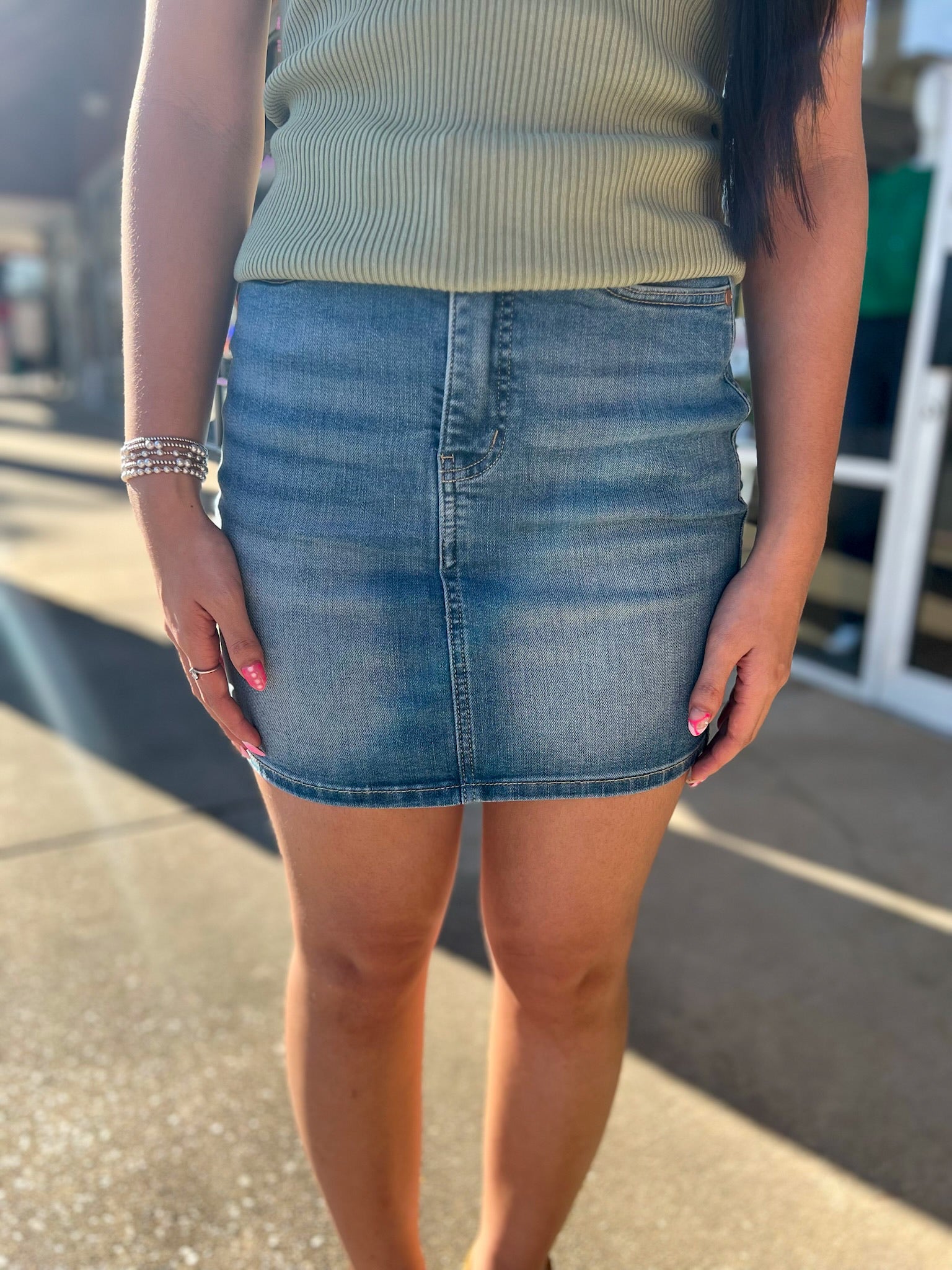 Judy Blue HW Tummy Control Denim Skirt - A'Bekah's Boutique