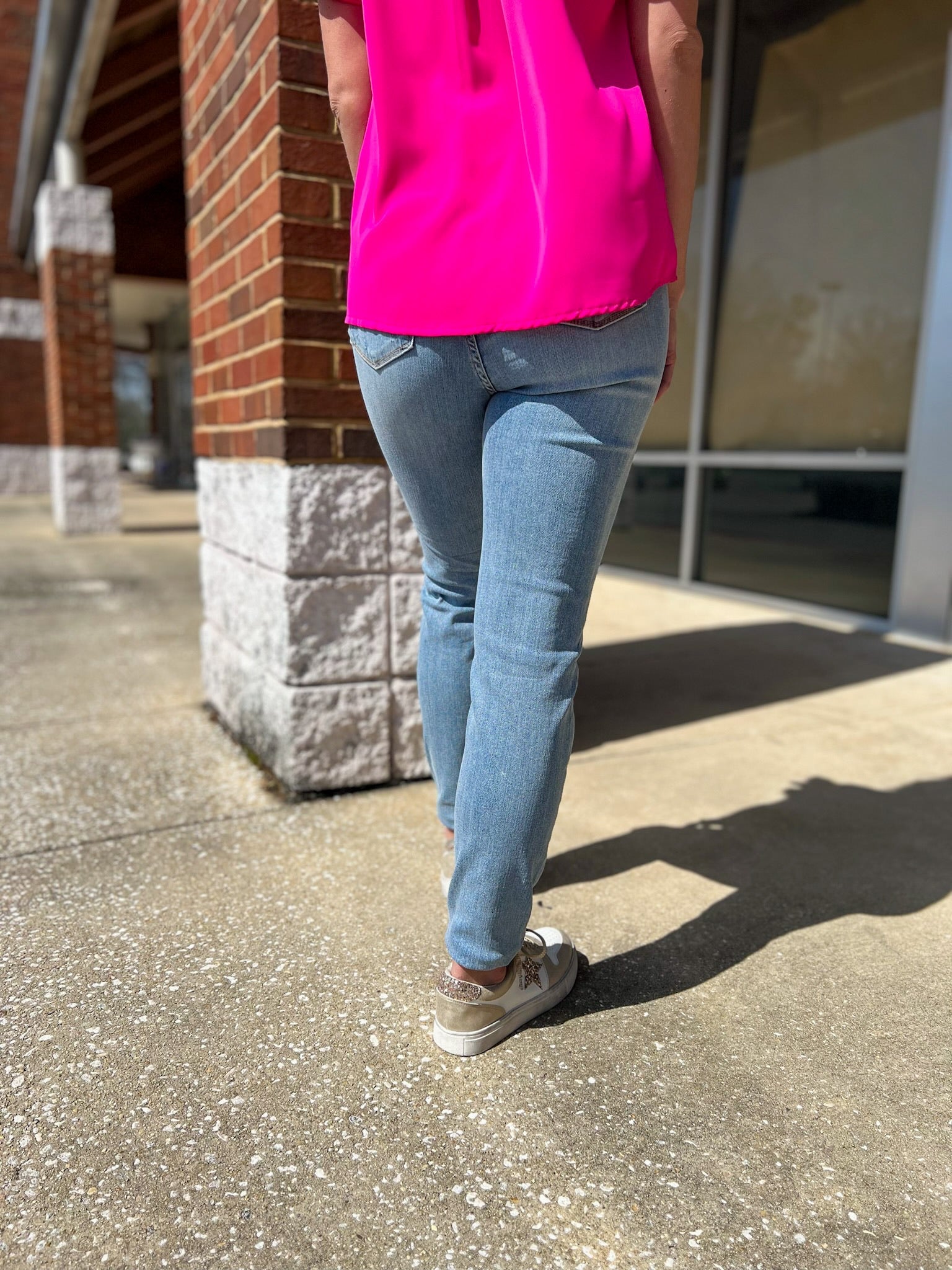 Judy Blue Light Denim Mid Rise Destroyed Skinny Jeans with Tummy Control - A'Bekah's Boutique