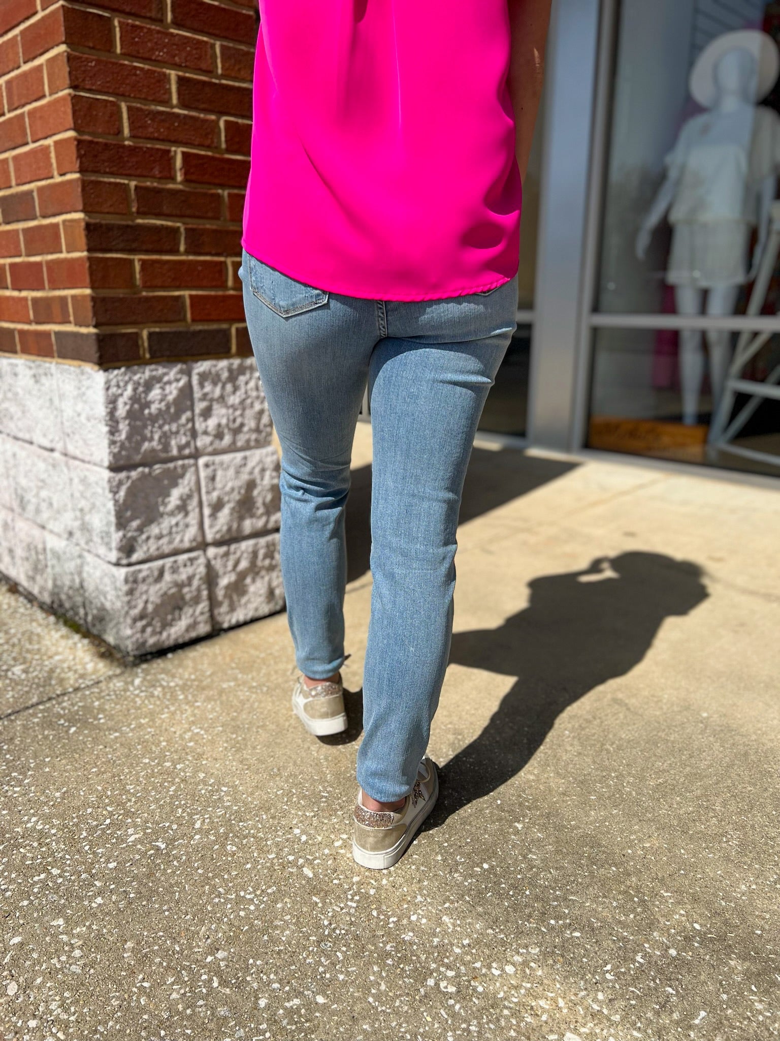 Judy Blue Light Denim Mid Rise Destroyed Skinny Jeans with Tummy Control - A'Bekah's Boutique