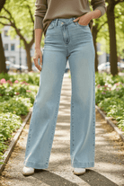 Judy Blue Light Wash High Waisted Wide Leg Criss Cross Jeans - A'Bekah's Boutique