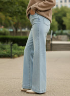 Judy Blue Light Wash High Waisted Wide Leg Criss Cross Jeans - A'Bekah's Boutique