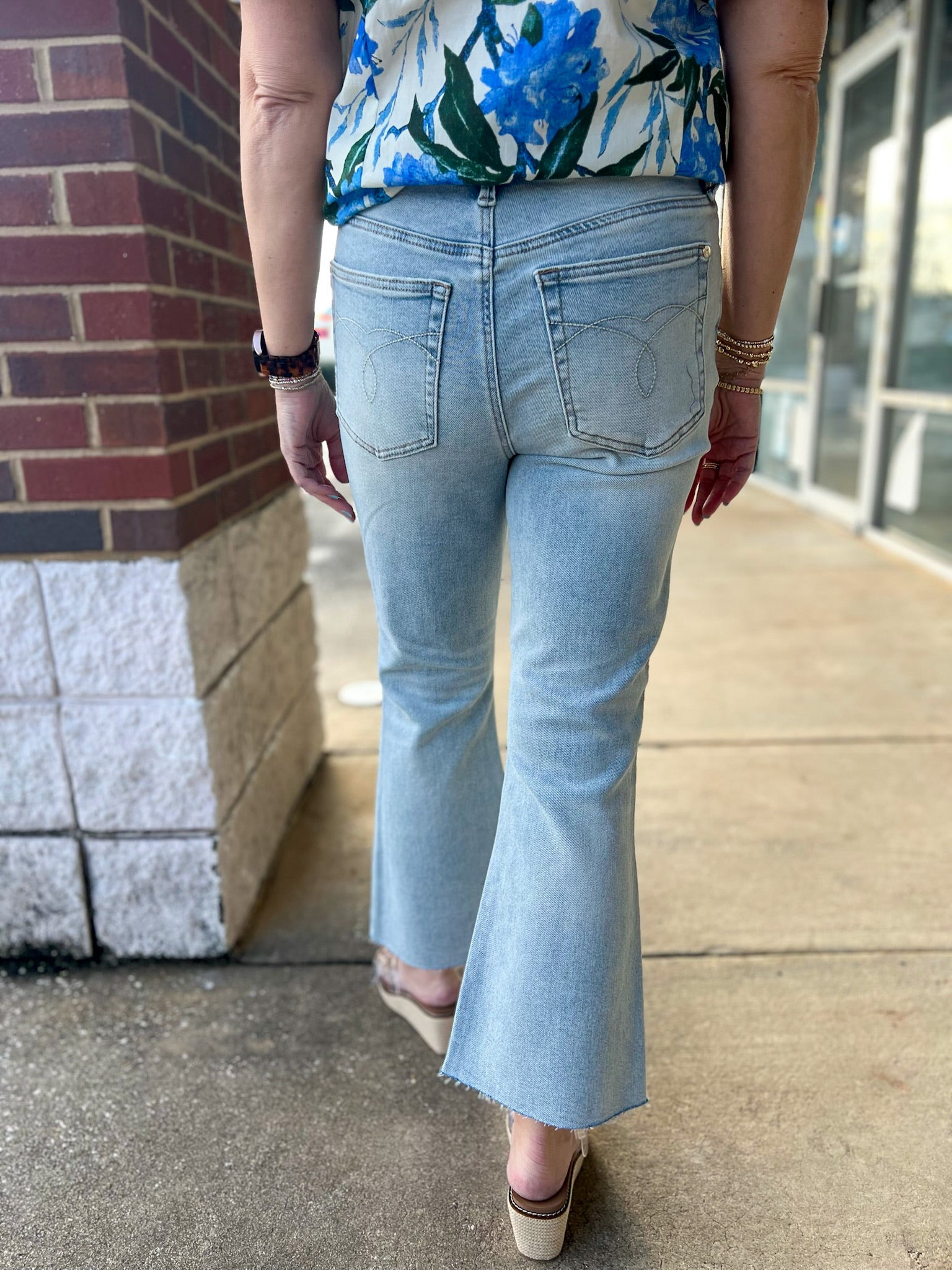 Judy Blue Light Wash Mid Rise Kick Flare Jeans with Raw Hem 26.5" Inseam - A'Bekah's Boutique