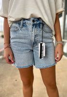 Judy Blue Light Wash Rigid Magic Denim Dad Shorts 6" Inseam - A'Bekah's Boutique