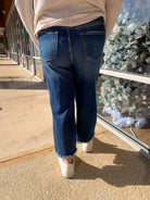 Judy Blue Medium Wash High Waisted Button Fly Destroyed Hem Wide Leg Crop (R) - A'Bekah's Boutique