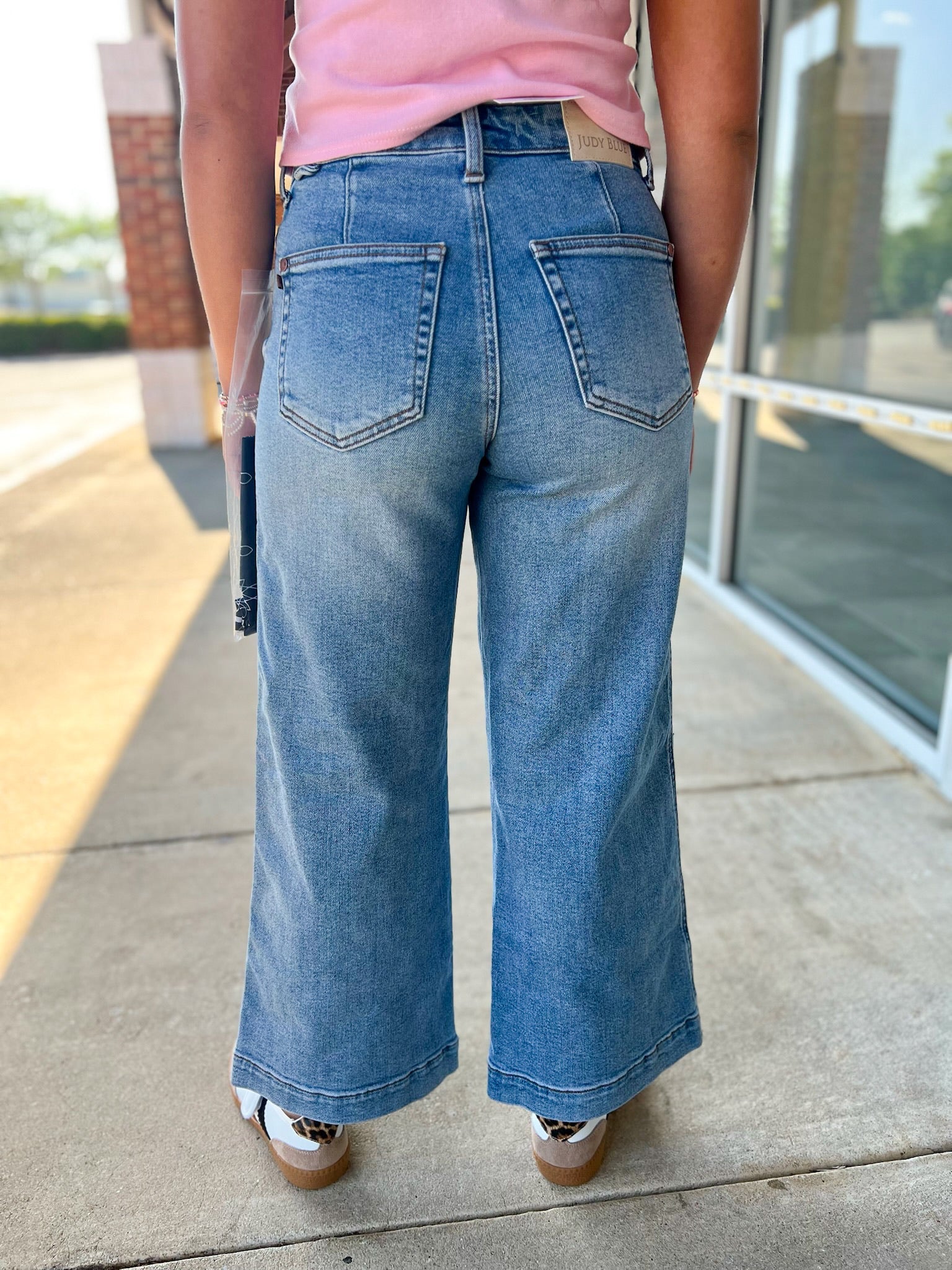 Judy Blue Mid Rise Ankle Wide Leg Jeans with Bandana Loop 27.5" Inseam - A'Bekah's Boutique