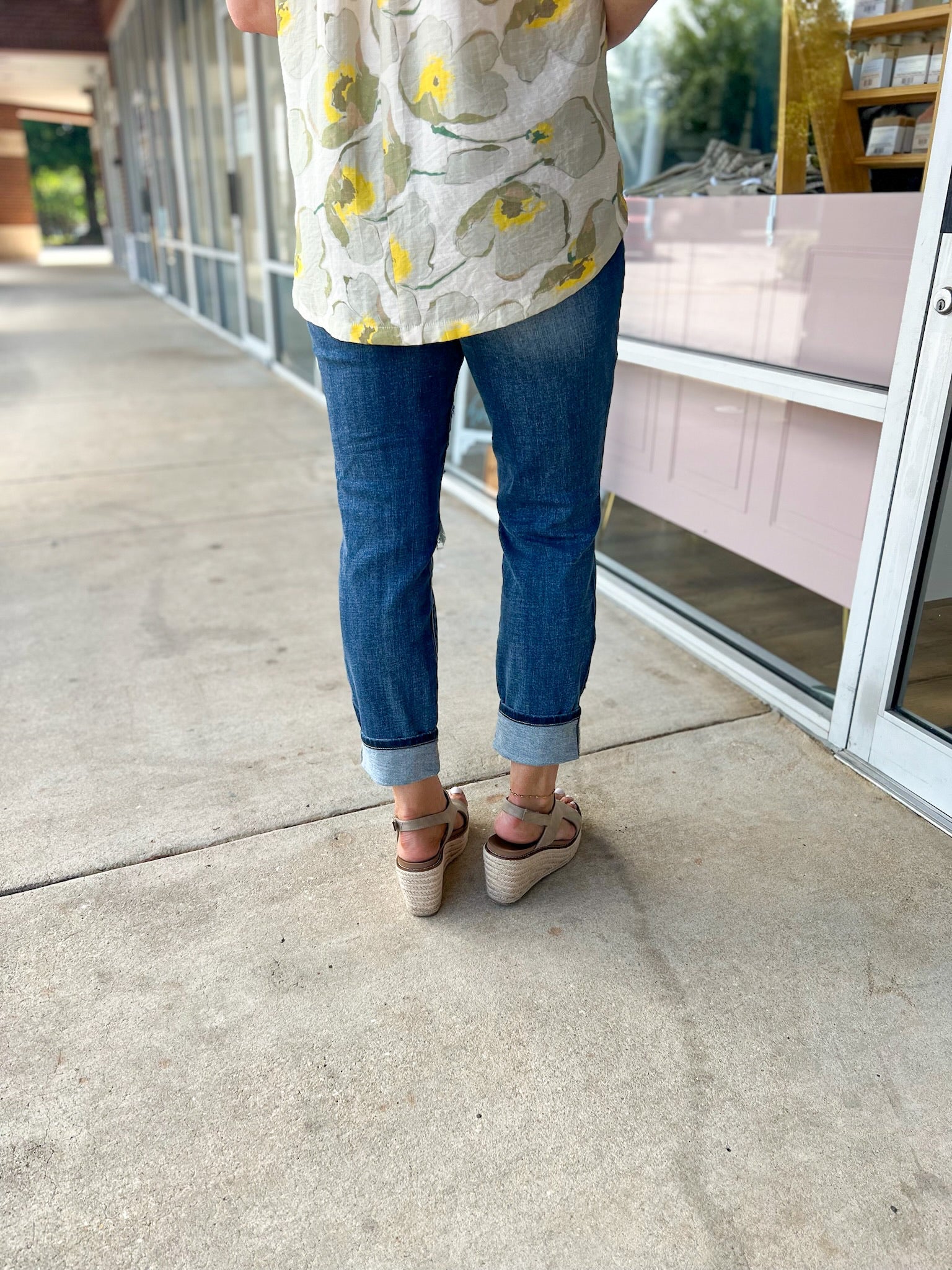 Judy Blue Mid Rise Cuffed Destroyed Boyfriend Jeans - A'Bekah's Boutique