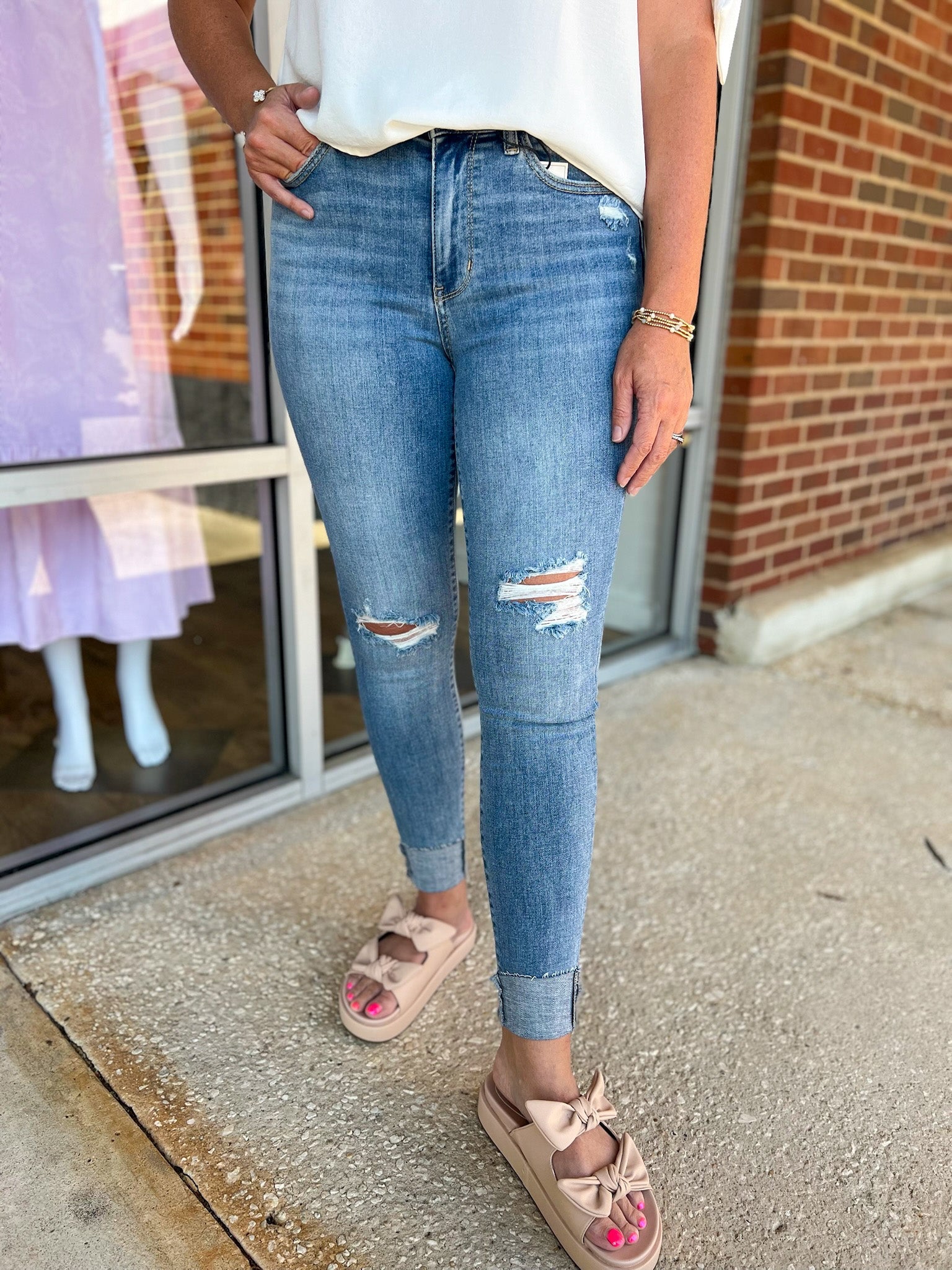 Judy Blue Mid Rise Cuffed Skinny Jeans - A'Bekah's Boutique