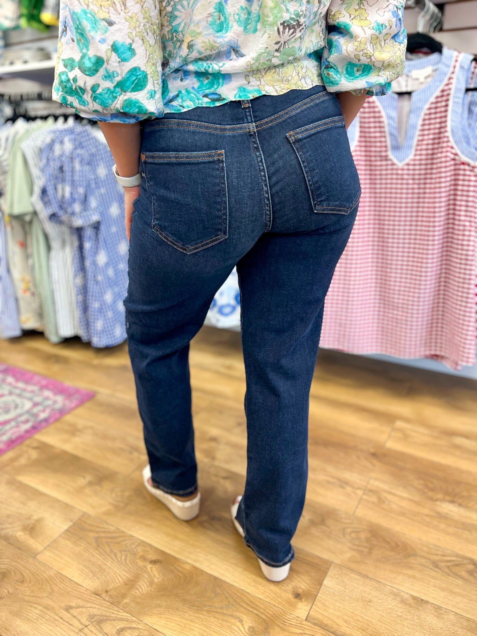 Judy Blue Mid Rise Dark Denim Straight Leg Jeans 30" Inseam - A'Bekah's Boutique