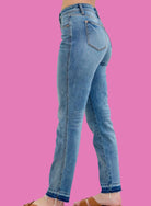 Judy Blue Mid Rise Rigid Magic Release Hem Boyfriend Jeans - A'Bekah's Boutique