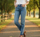 Judy Blue Mid Rise Rigid Magic Release Hem Boyfriend Jeans - A'Bekah's Boutique
