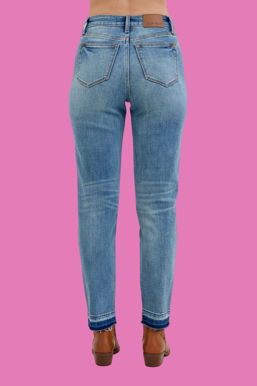 Judy Blue Mid Rise Rigid Magic Release Hem Boyfriend Jeans - A'Bekah's Boutique