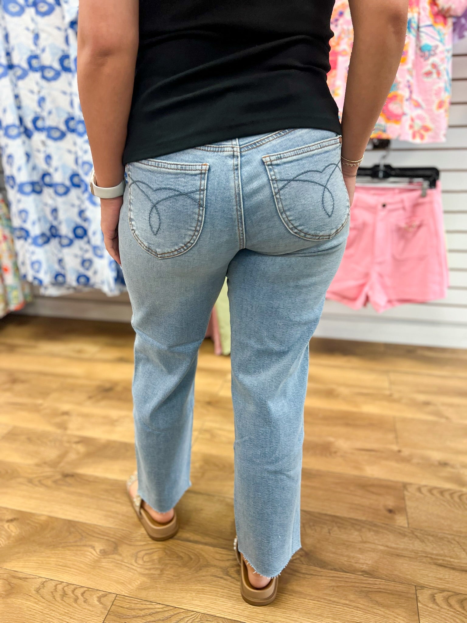 Judy Blue Mid Rise Straight Ankle Denim with Bandana Loop 28" Inseam - A'Bekah's Boutique