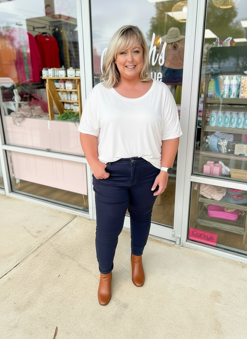 Judy Blue Navy High Waist Skinny Jeans with Tummy Control (C) - A'Bekah's Boutique