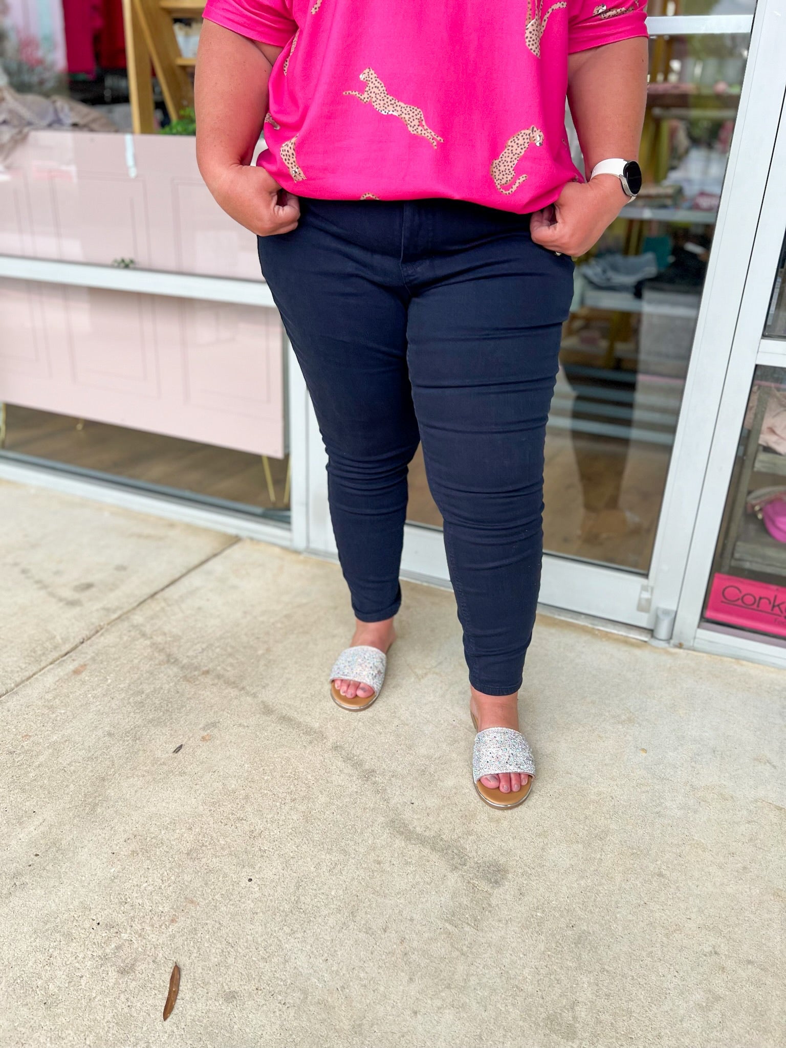 Judy Blue Navy High Waist Skinny Jeans with Tummy Control (C) - A'Bekah's Boutique