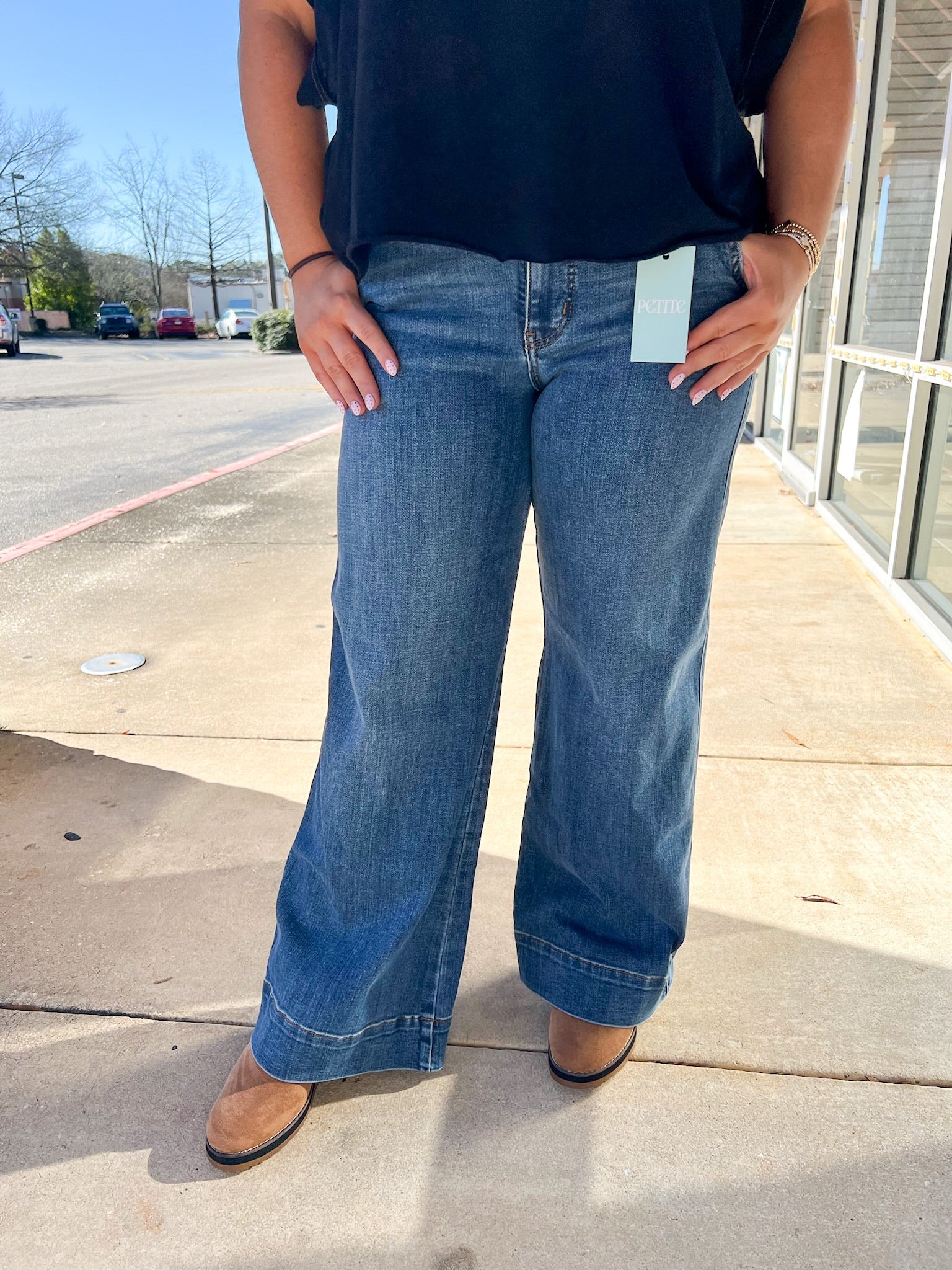 Judy Blue PETITE Mid Rise Trouser Wide Leg Jeans - A'Bekah's Boutique