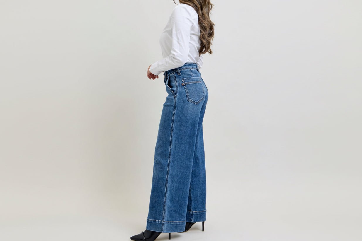 Judy Blue PETITE Mid Rise Trouser Wide Leg Jeans - A'Bekah's Boutique