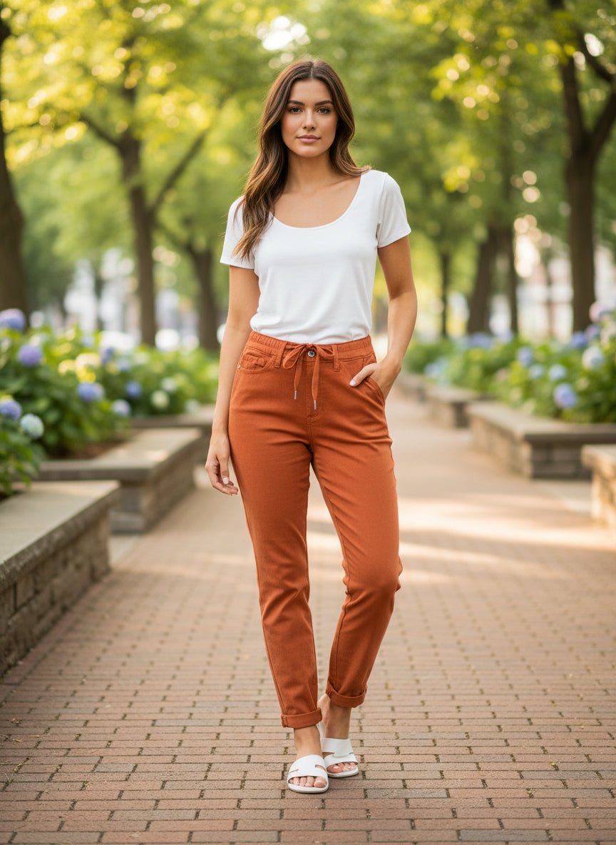 Judy Blue Rust Orange Joggers with Drawstring (R) - A'Bekah's Boutique
