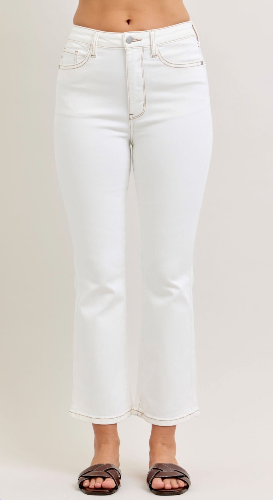 Judy Blue White High Waisted Kick Flare Jeans 26" Inseam - A'Bekah's Boutique