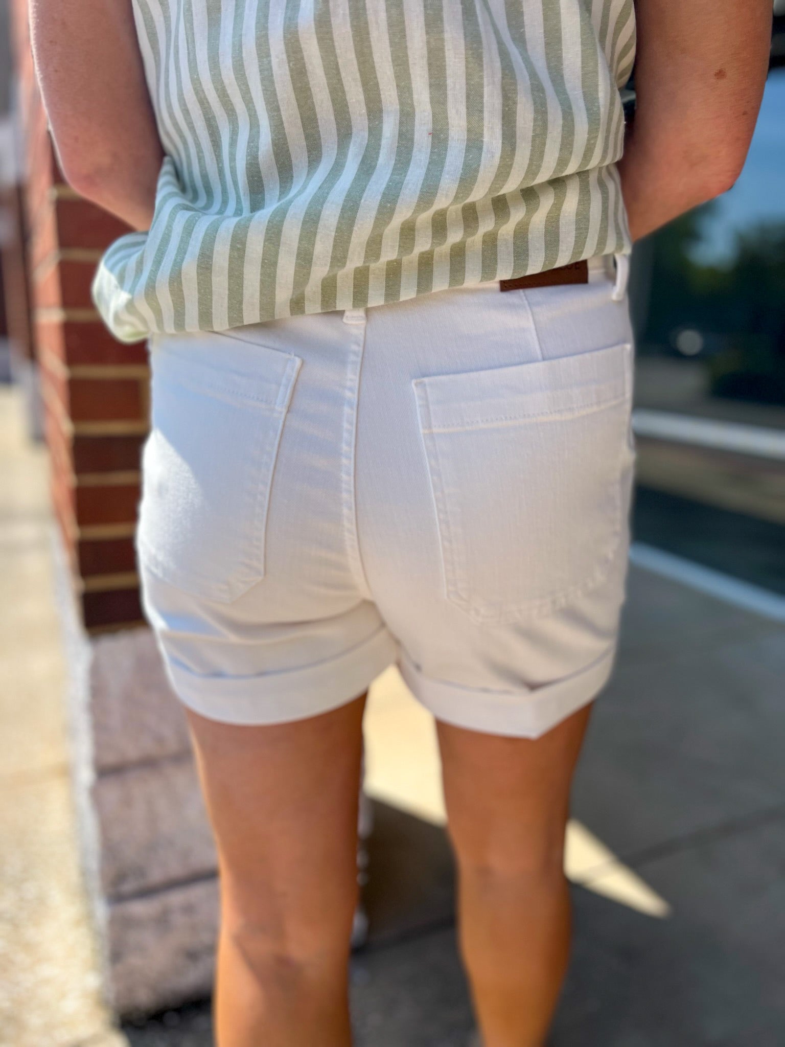 Judy Blue White Jogger Denim Shorts 4.25" Inseam - A'Bekah's Boutique