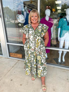 Just The Trick Olive Green Floral Midi Dress (C) - A'Bekah's Boutique