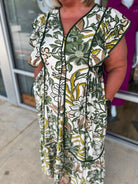 Just The Trick Olive Green Floral Midi Dress (C) - A'Bekah's Boutique