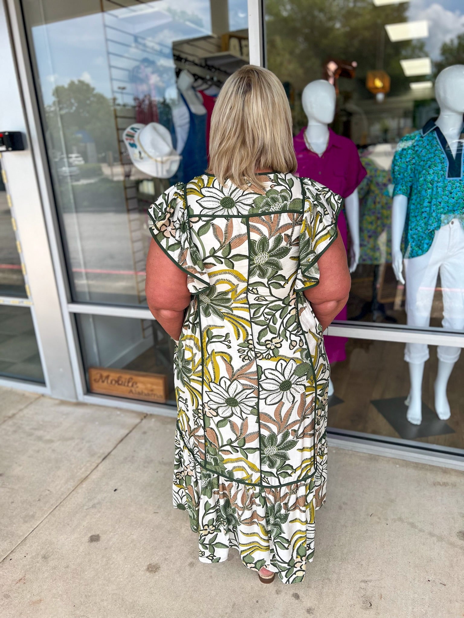 Just The Trick Olive Green Floral Midi Dress (C) - A'Bekah's Boutique