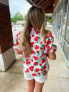 Keep Holding On Red Floral Button Up Top - A'Bekah's Boutique