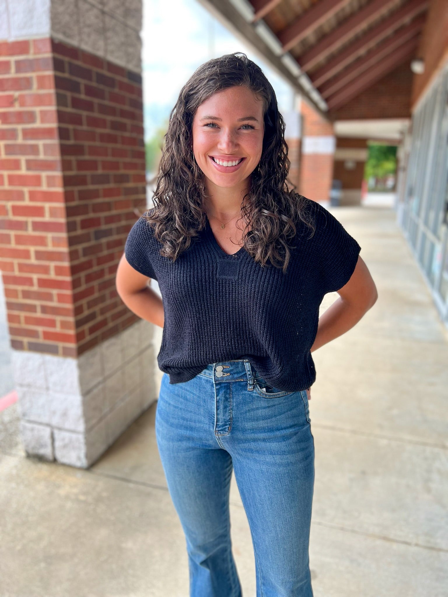 Keep It Real Black Split Neck Short Sleeve Sweater - A'Bekah's Boutique