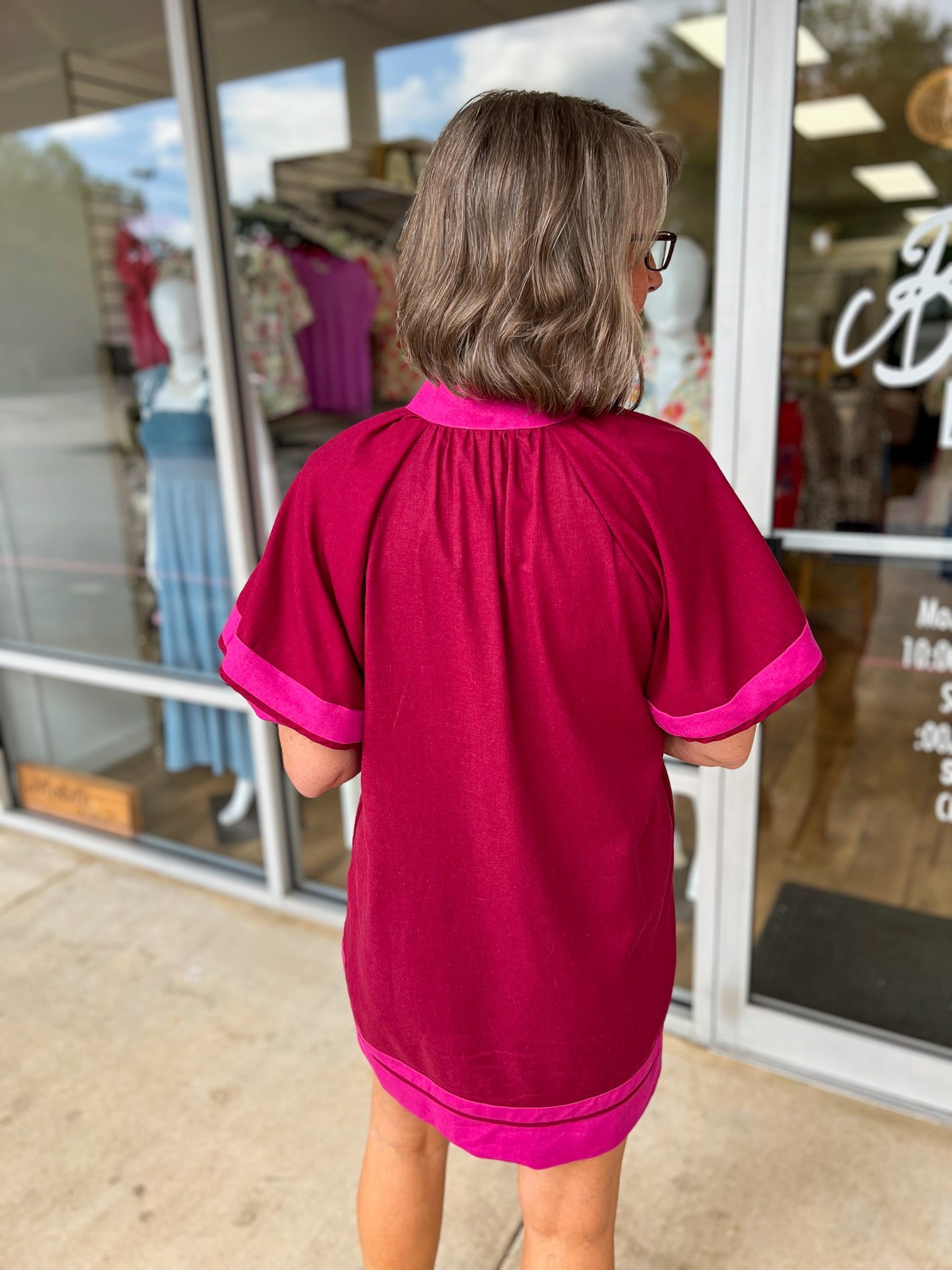 Know Your Worth Burgundy Contrast Dress with Short Lantern Sleeves - A'Bekah's Boutique